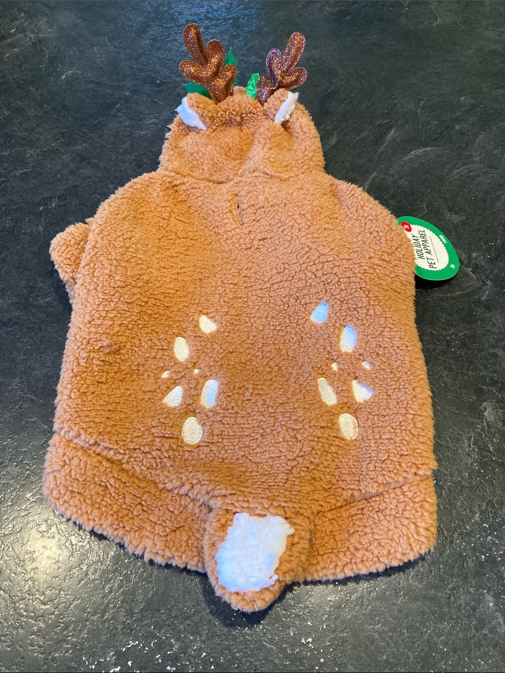 Dog Merry & Bright brown hooded reindeer sweater costume size S - NWT